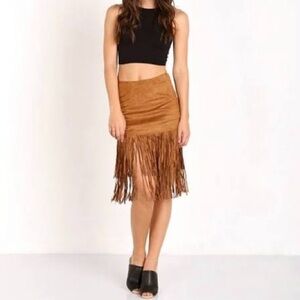 Western Style Fringed Brown Mini Suede Style Skirt Size M/L (ala size 8)
